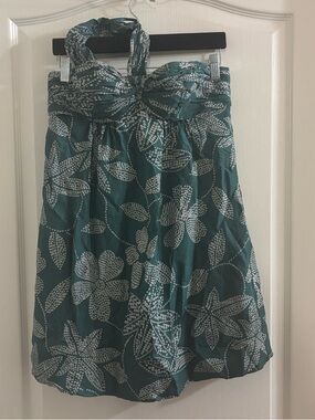 BCBGMaxAzria Teal One-Shoulder Floral Dress